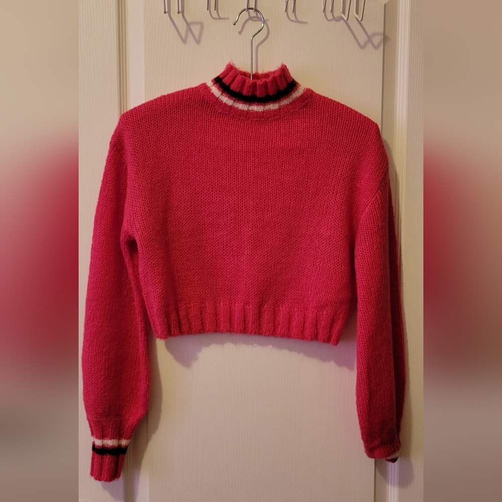 Hot pink cropped turtle neck sweater